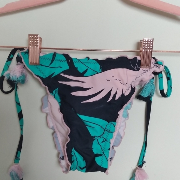 No Boundaries Tropical Bird and Leaf Print Side Tie Bikini Bottoms Small - Picture 3 of 7
